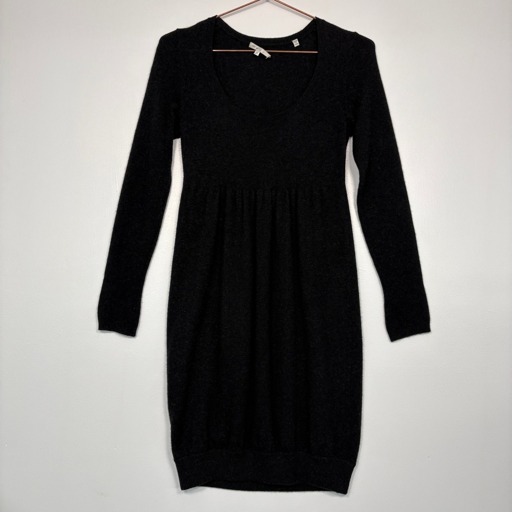 Vince Women Sweater Dress XS Black Cashmere Knit Long Sleeve Scoop Neck Empire